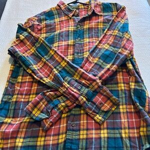 J. Crew Multicolor Plaid Button-Down Shirt in Teal, Red & Yellow